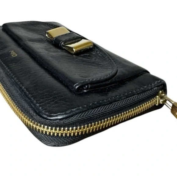 Chloe Lily Black Leather Wallet with Gold Bow